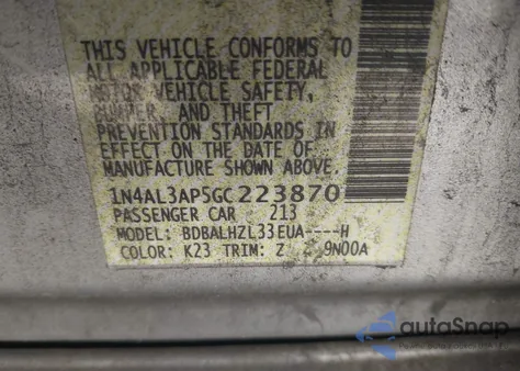 2016 Nissan Altima 2.5 Sr z USA, uszkodzony, nr VIN 1N4AL3AP5GC223870